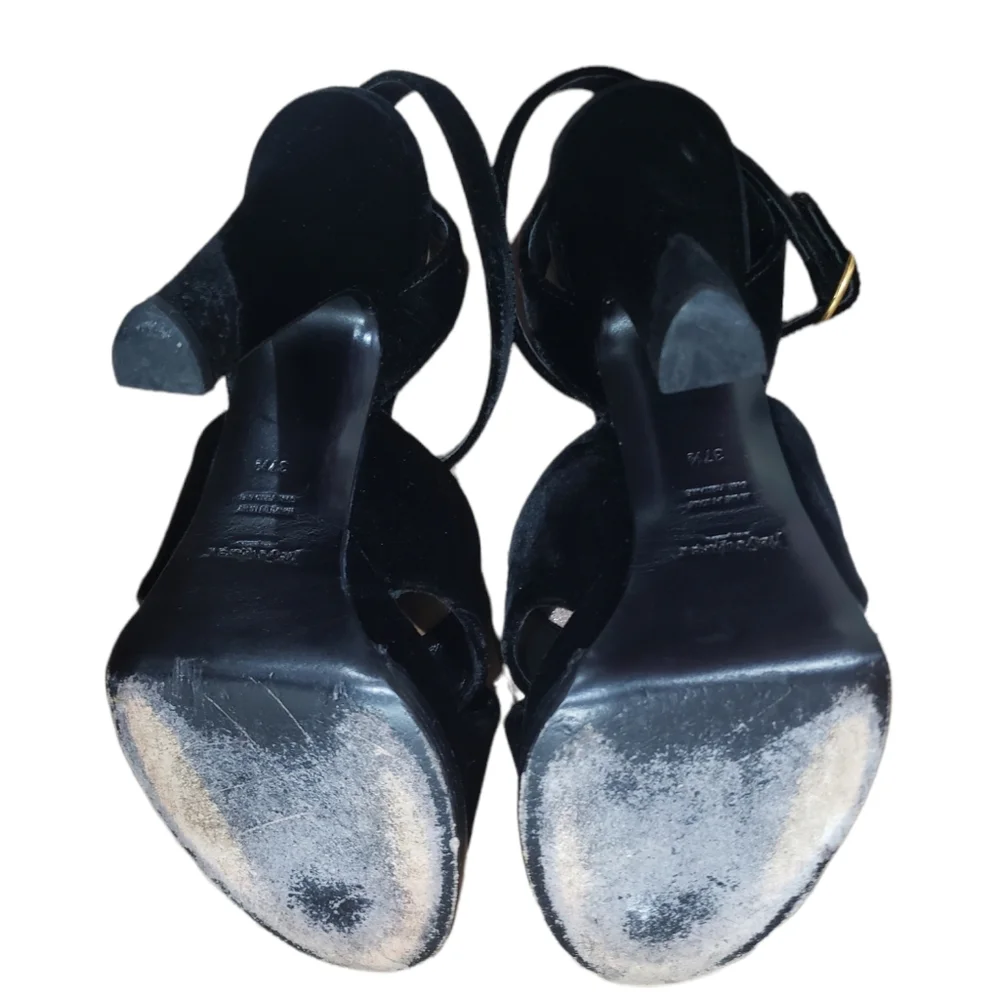 Saint Laurent black velvet heeled sandals shoes Size 37.5 us 7 - Picture 6 of 9